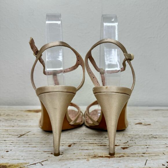 Moschino Cheap and Chic Strappy Heels 38 Ankle Strap Peep Toe Open Champagne - Picture 5 of 11